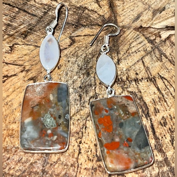 Rainbow Moonstone & Red Jasper Earrings 2 1/2” - Picture 8 of 13